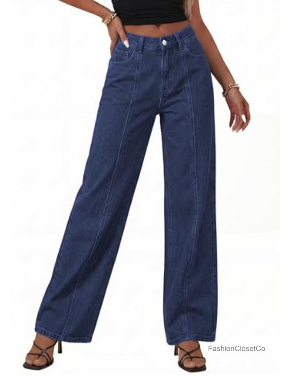 Wide Leg Denim Jeans Stretchy High Waist Palazzo Trousers - Picture 5 of 6